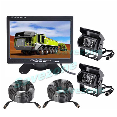 #ad 2x Backup Blind Spot Camera System 7quot; Car Rear View Monitor RV Bus Truck 15m 20m $79.96
