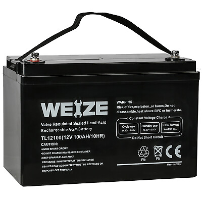 #ad Weize 12V 100AH 100 Amp Hour Sealed AGM Deep Cycle SLA Battery Solar RV Off Grid $159.99
