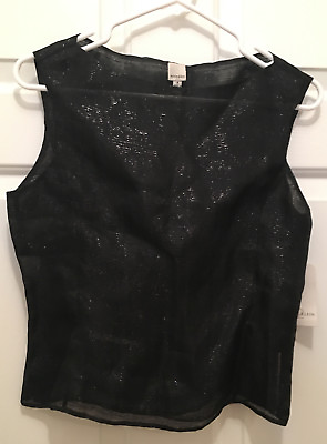 #ad NWT Anne Klein Women#x27;s Desire Shimmer Sheer Black Sleeveless Blouse Top Size 4 $39.95