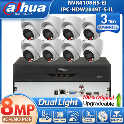 #ad NEW Dahua 8CH NO POE NVR 8MP 4K Dual Light MIC Security IP Camera System Lot $133.00