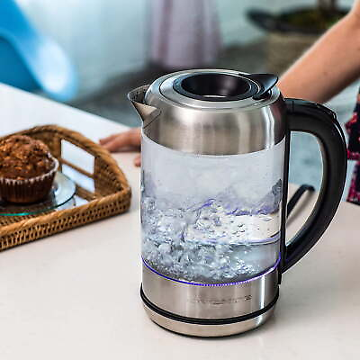 #ad Electric Glass Hot Water Kettle 1.7 Liter Blue LED Light Borosilicate Glass $23.31