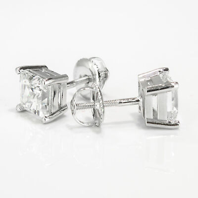 #ad 1 CT F SI1 Ladies Diamond Stud Earrings Princess Cut 14K White Gold $1488.00