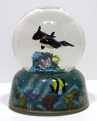 #ad Westland Orca Killer Whale Snow Globe Music Box 2154 Glass Acrylic Resin Vintage $38.00