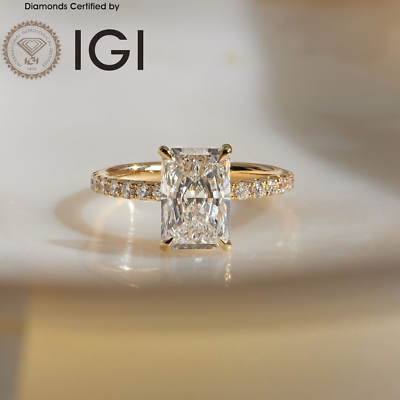 #ad IGI LAB GROWN DIAMOND WEDDING 2CT RADIANT RING YELLOW GOLD F G VS1 2 $1273.85