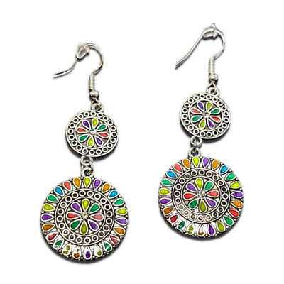 #ad Colorful Double Mandala Dangle Earrings Womens Boho Rainbow Enamel Round Drop $6.56