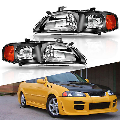 #ad Headlights FOR Nissan Sentra 2000 2003 Light Black Front Headlamps Pair Replace $66.49