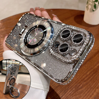 For iPhone 15 14 Pro Max 13 12 11 Luxury Glitter Diamond Magsafe Ring Phone Case $5.63