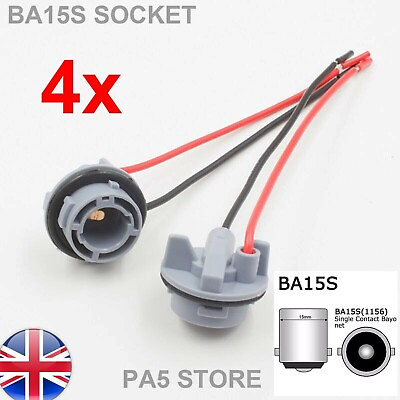 #ad 4x BA15S 1156 Plastic Wired Light Bulb Socket Holder P21W Cars Vans TRUCKS LED 4 GBP 11.49