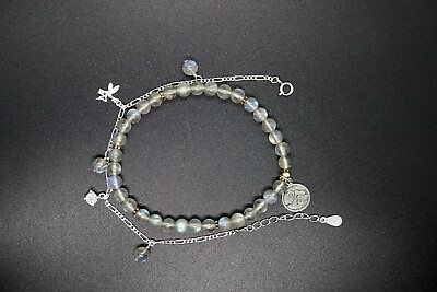 #ad Silver Charm Bracelet with Labradorite Beaded Layer Bracelet Gift for Her Yoga $59.00
