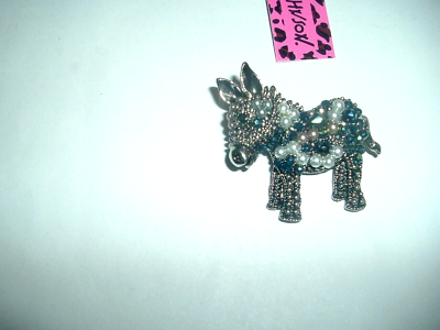 #ad Betsey Johnson Crystal Rhinestones Pearls Silver Donkey Pin Brooch NWT $31.94