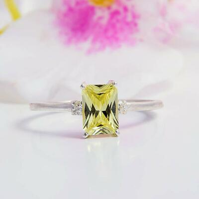 #ad 2ct Radiant Yellow Sapphire Ring Simulated Diamond Trilogy White Gold Plated $99.99