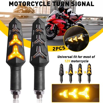 #ad Dynamic Motorcycle LED Turn Signals Flowing Lights Amber ABS 12V Durable 2pcs US $12.99