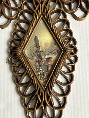 #ad Burwood Products Set of 3 Diamond Shaped Vintage Country Themed WALL HANGINGS $16.49