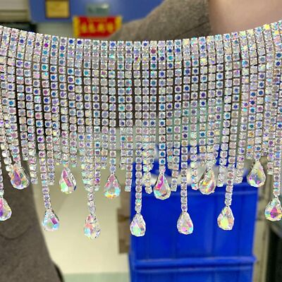 #ad Multicolor Rhinestone Acrylic Crystal Chains Sewing On Trim Belt Tassels 1pcs $61.13
