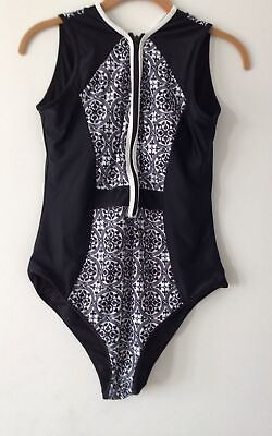 #ad Beachsissi Size XL One Piece Swimsuit Black White Zipper Front Built In Bra $10.50
