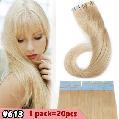 #ad Skin Weft 100% Real Remy Human Hair Tape In Extensions Highlight Ombre 20 60pcs $40.45