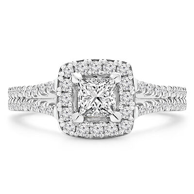 #ad 1.43 CT Princess VS1 F Diamond Halo Engagement Ring 14K White Gold $4399.00