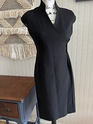 #ad Calvin Klein LBD 2 Petite Black Dress Crossover High Collar V Neck $18.99