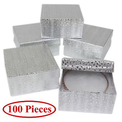#ad Cotton Filled Gift Box Fancy Silver Foil Jewelry Boxes Cardboard Display 100 Pcs $147.99