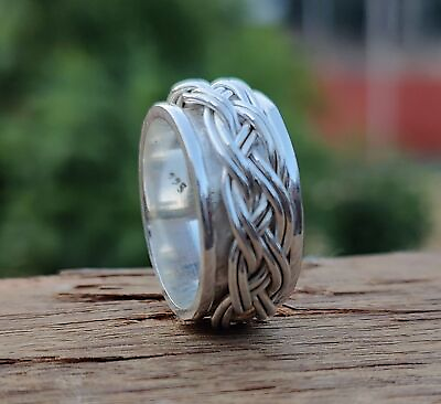 #ad 925 Sterling Silver Band Ring Meditation Ring Statement Handmade Ring All Size $12.34