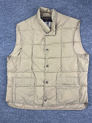 #ad Vintage Tempco Down Vest Men#x27;s Large Beige Quilted Insulated Snap Up Pockets $20.40