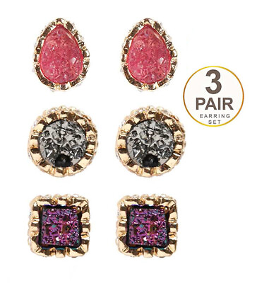 #ad 3 Pair Colored Metal Stud Earrings for Women $17.95