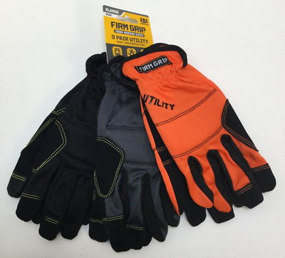 #ad FIRM GRIP Utility X Large Gloves 3 Pack Black Grey Orange Free Shipping $14.95