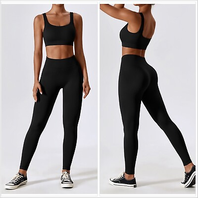 #ad Women’s Workout Set Ribbed Outfit High Waist Yoga Pants Gym Legging Activewear $29.99