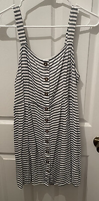 #ad American Eagle Womens A Line Dress Striped Buttons Now Back Sleeveless Size L $15.29
