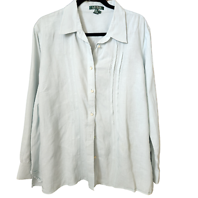 #ad Lauren Ralph Lauren 100% Linen Shirt Womens 2X Light Blue Long Sleeves Pleated $24.00
