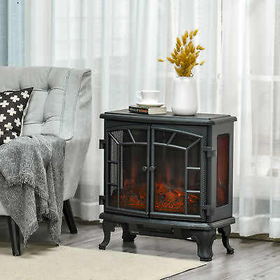 #ad Modern Portable Electric Fireplace Stove Heater w Adjustable LED Flame Black $144.55