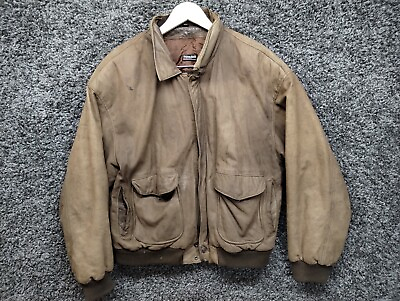 #ad VTG Adventure Bound by Wilsons Leather Jacket Adult XL Brown Bomber Coat $99.97