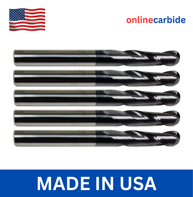 #ad 5 PCS 1 4quot; 2 FLUTE BALL NOSE CARBIDE END MILL TiALN COATED $74.95