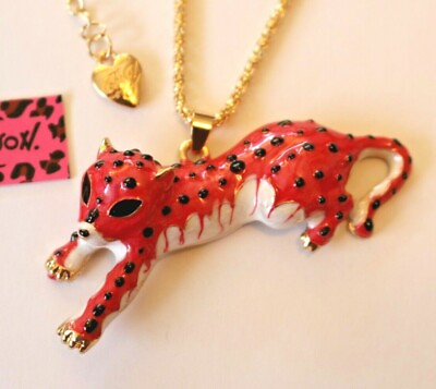 #ad Betsey Johnson Crystal Rhinestone Enamel Leopard Cheetah Necklace Pendant $6.99