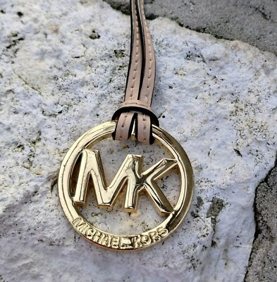 Michael Kors GOLD MK Logo BLUSH Smooth Leather Loop Hang Tag Bag Dangle Charm $14.99