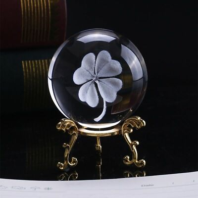 #ad New Crystals Four Leaf Clover Ball Laser Model Globe Craft Glass Home Decoration $16.14