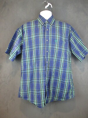 #ad Wrangler George Straight Shirt Mens XL Blue Plaid Short Sleeve Western Cowboy $13.45