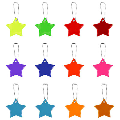#ad 12Pcs Kids Safety Reflector Pendant Reflective Star Keychain For Running Cycling $6.46