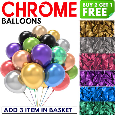 #ad 10 50 CHROME BALLOONS METALLIC LATEX PEARL 10quot; Helium Air Wedding Birthday Party GBP 6.95