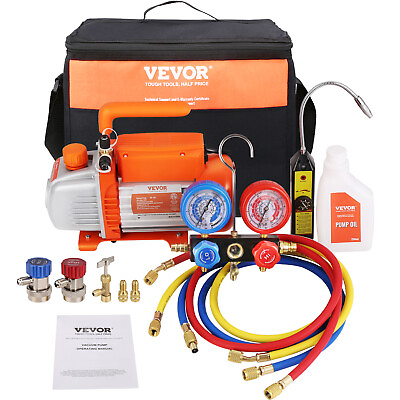 #ad VEVOR 1 4 HP HVAC Vacuum Pump and Gauge Set 4 CFM Manifold Gauge Kit with Hose $101.99