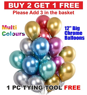#ad 10 100 CHROME BALLOONS METALLIC LATEX 12quot; Mix Helium Air Wedding Birthday Party GBP 4.08