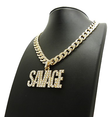 #ad SAVAGE Pendant amp; Iced 18quot; 20quot; 22quot; 24quot; Cuban Choker Chain Bling Fashion Necklace $34.99