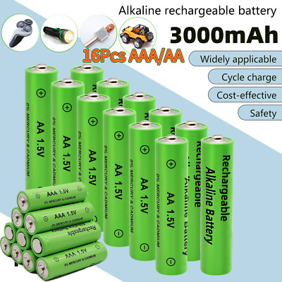 #ad 16Pc 1.5V 3000mAh AA AAA Rechargeable Batteries Lithium Li ion Alkaline Battery $6.99