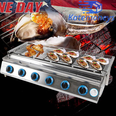 #ad 6 Burner Gas BBQ Grill Stainless Steel Barbecue Table Top Grill Outdoor Cooking $115.90