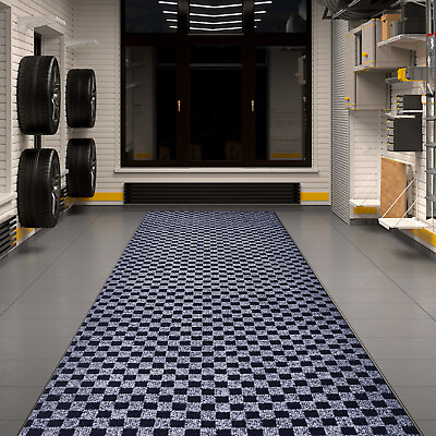 #ad Runner Rug Hallway Non Slip Rubber Back Custom Size as Carpet Doormat Checkered $42.99