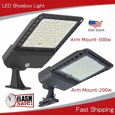 #ad 300W 200W LED Parking Lot Light Dust to Dawn with Photocell LED Shoebox Lights $146.38