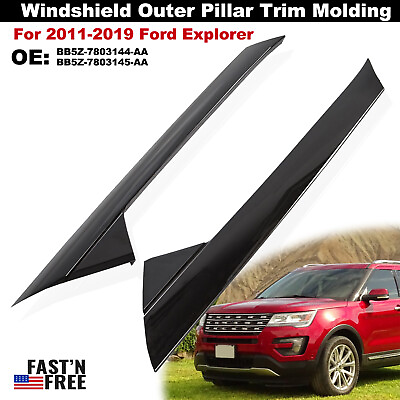 Fit 2011 2019 Ford Explorer Pair Windshield Outer Pillar Trim Molding Left Right $26.49