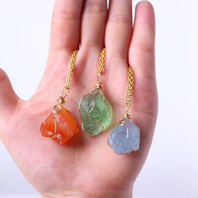 #ad Natural Gemstone Necklace Chakra Stone Pendant Energy Healing Crystal with Chain $3.99