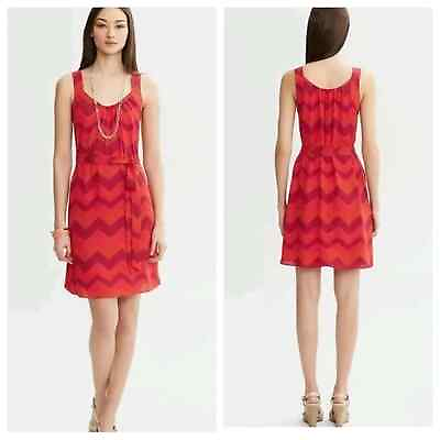 #ad Banana Republic Dress Women Size 4 Orange Red Chevron Tie Waist Sleeveless $21.00
