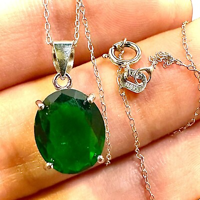 #ad Emerald Necklace 925 Sterling Silver Italy Pendant for Women lab created Gift $15.28